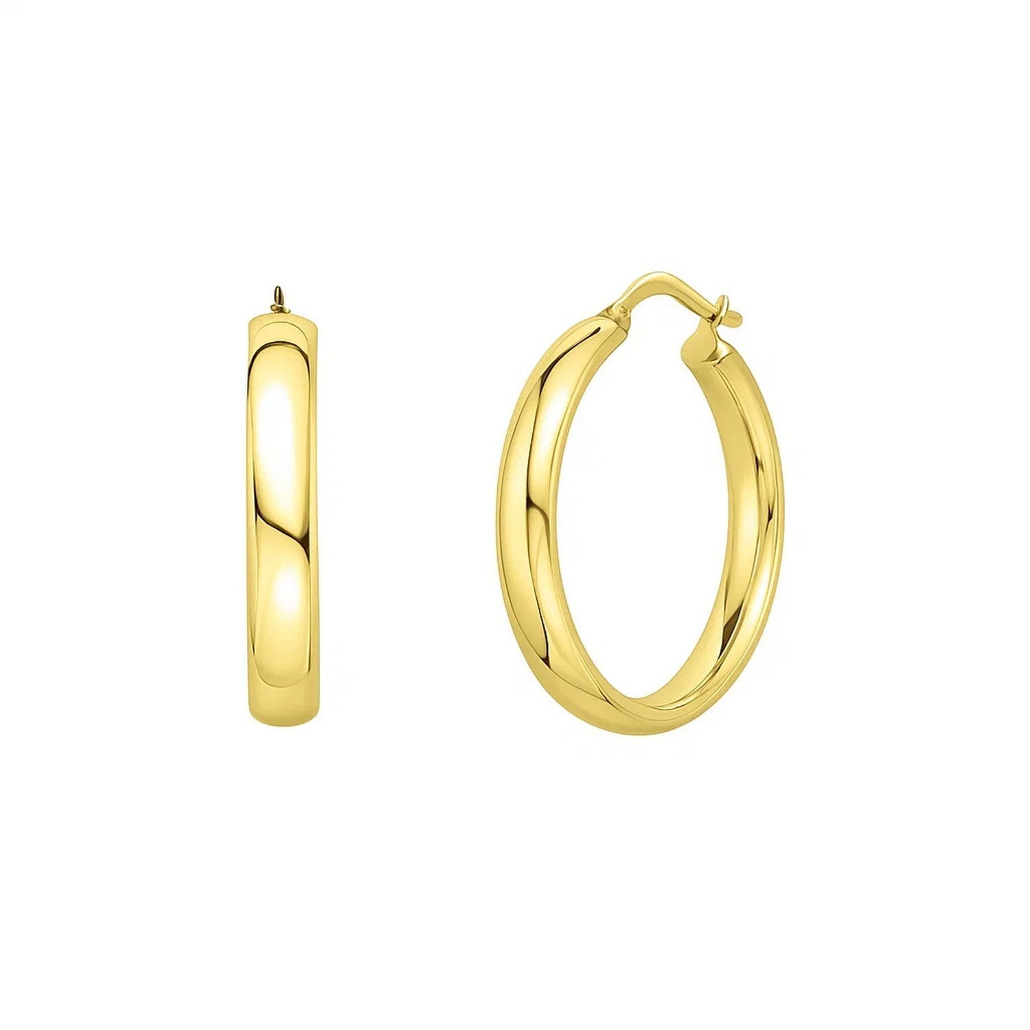 Small Wedding Hoops in 14K Yellow Gold in a sleek high-contrast midnight luxury editorial style